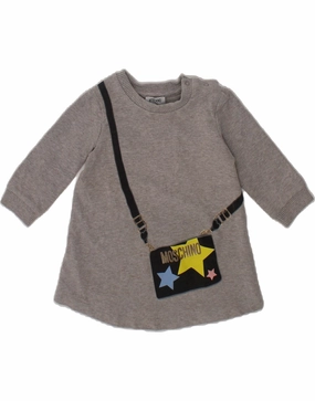 MOSCHINO Baby Girls Graphic Jumper Dress 6-9 Months Grey Cotton Waist-Cinching Versatile Layering