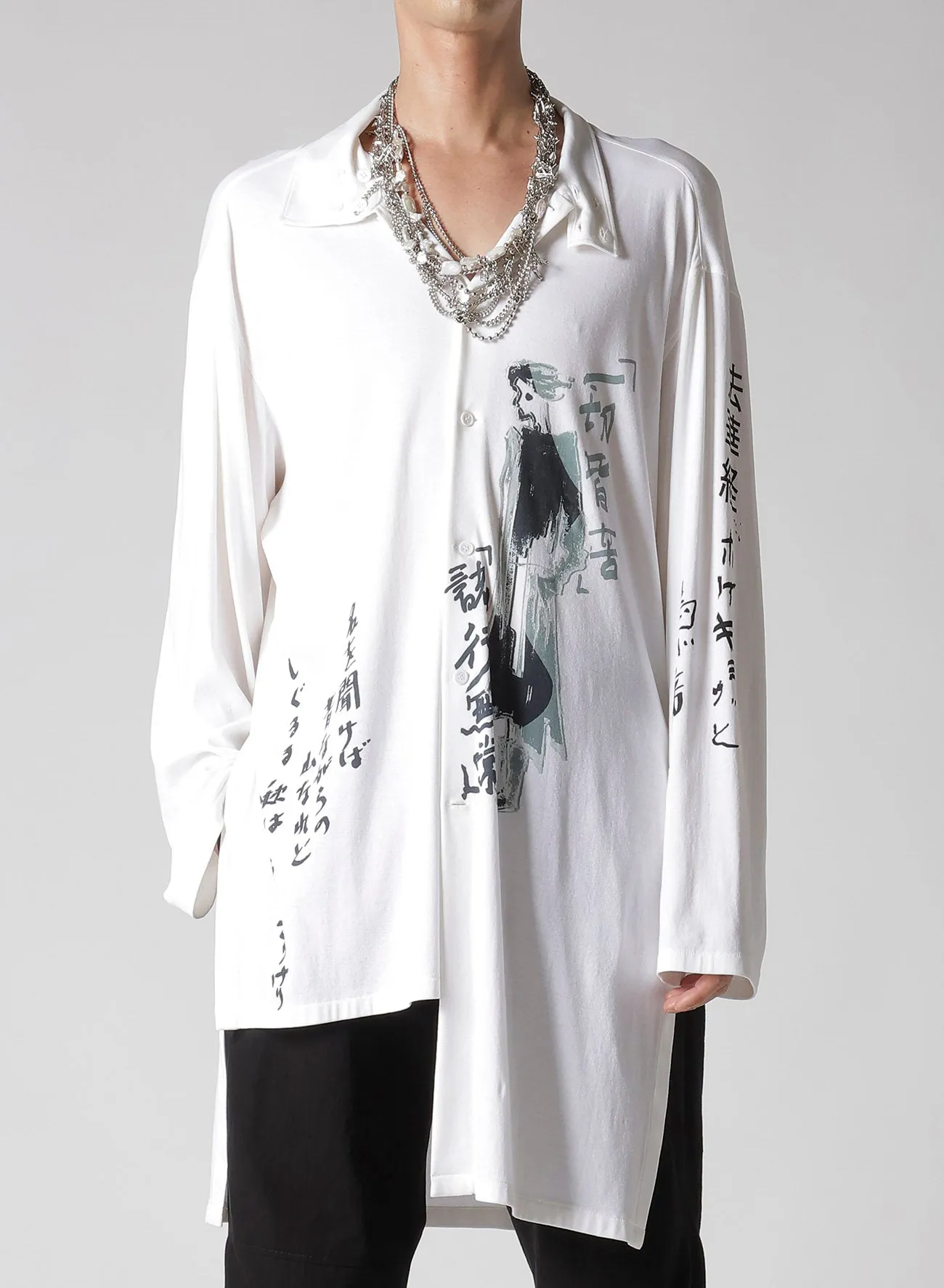 Sustainable Dye Process Unstructured Shoulder WHITE HARD TWISTED HIGH WET ASYMMETRIC STAND BLOUSE