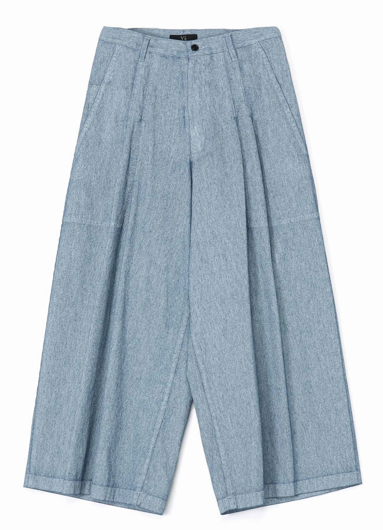 WHITE PIGMENT COATED DENIM PLEATED WIDE PANTS All weather