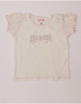 CHAMPION Baby Girls Graphic T-Shirt Top 18-24 Months Large  White Soft Material Reinforced Elbow Patches