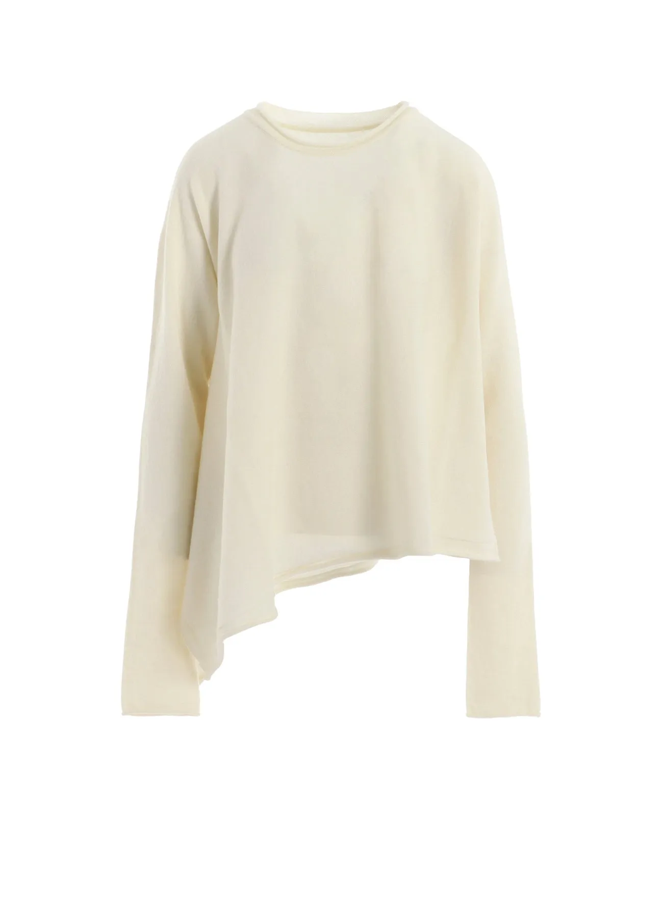DoubleLayered Hem Technology Recycled Fiber WOOL ASYMMETRIC CREW NECK PULLOVER