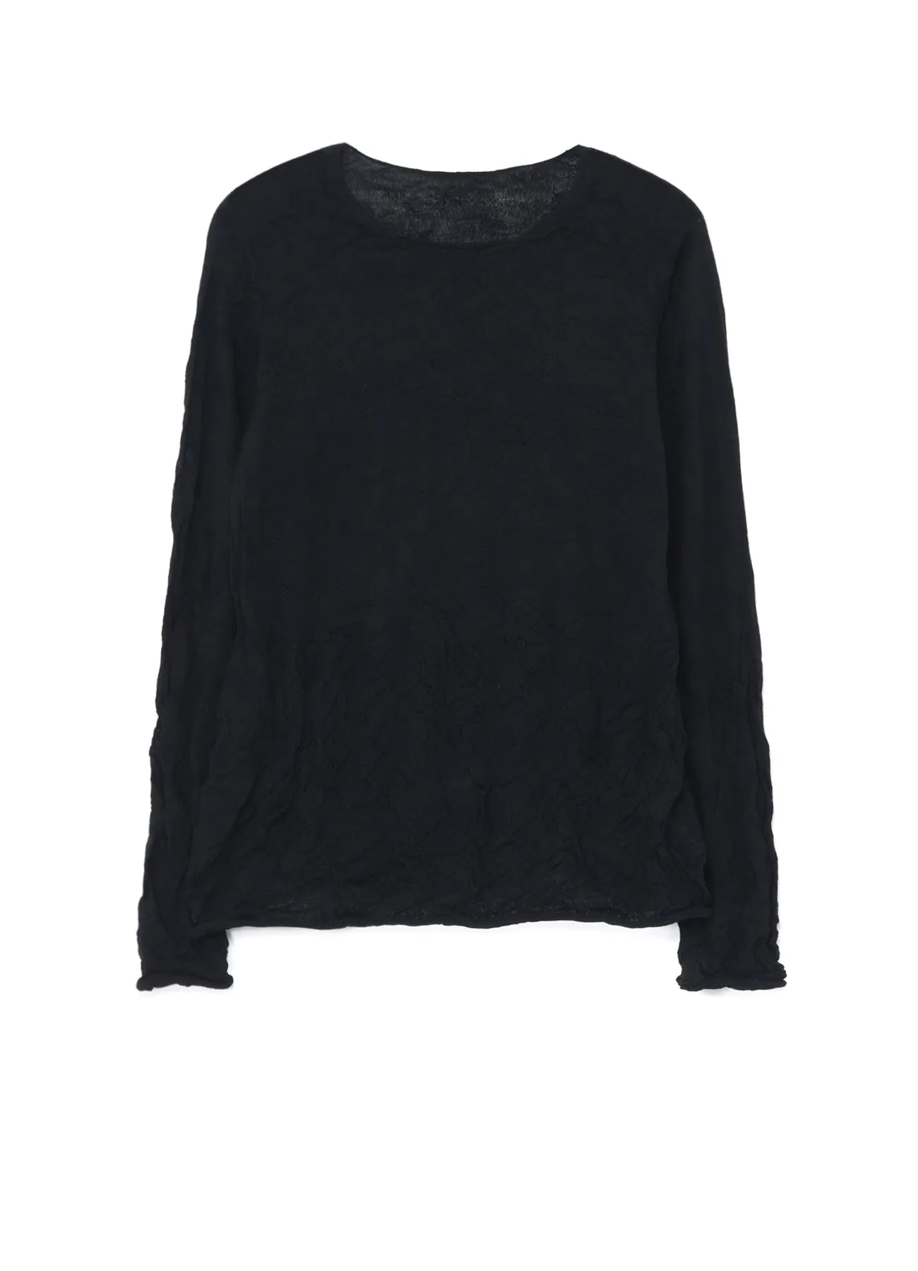 WOOL WRINKLE ROUND NECK LONG SLEEVE T-SHIRT Twisted Cable Pattern