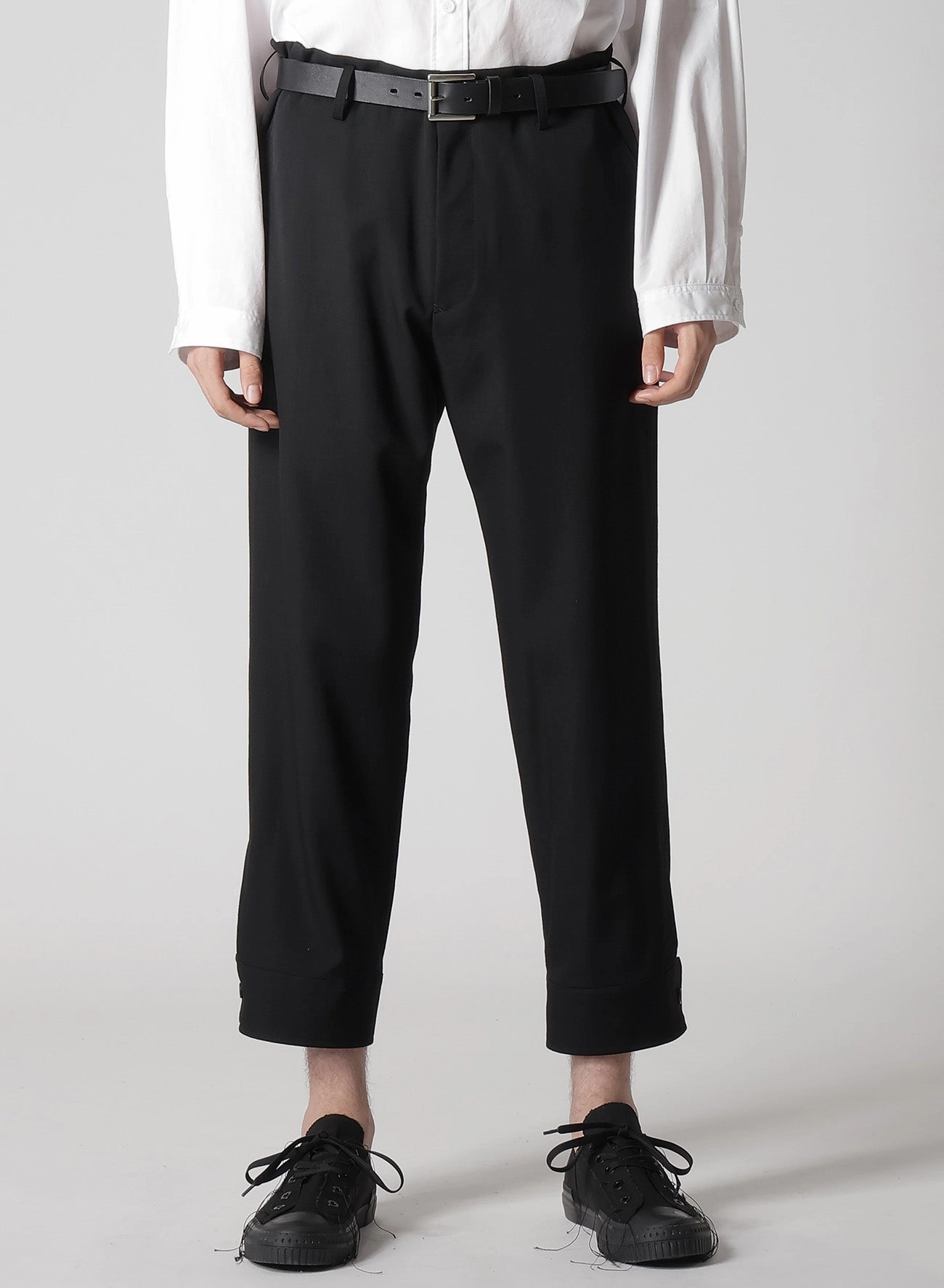 WOOL GABARDINE BELTED HEM PANTS Flex Wear