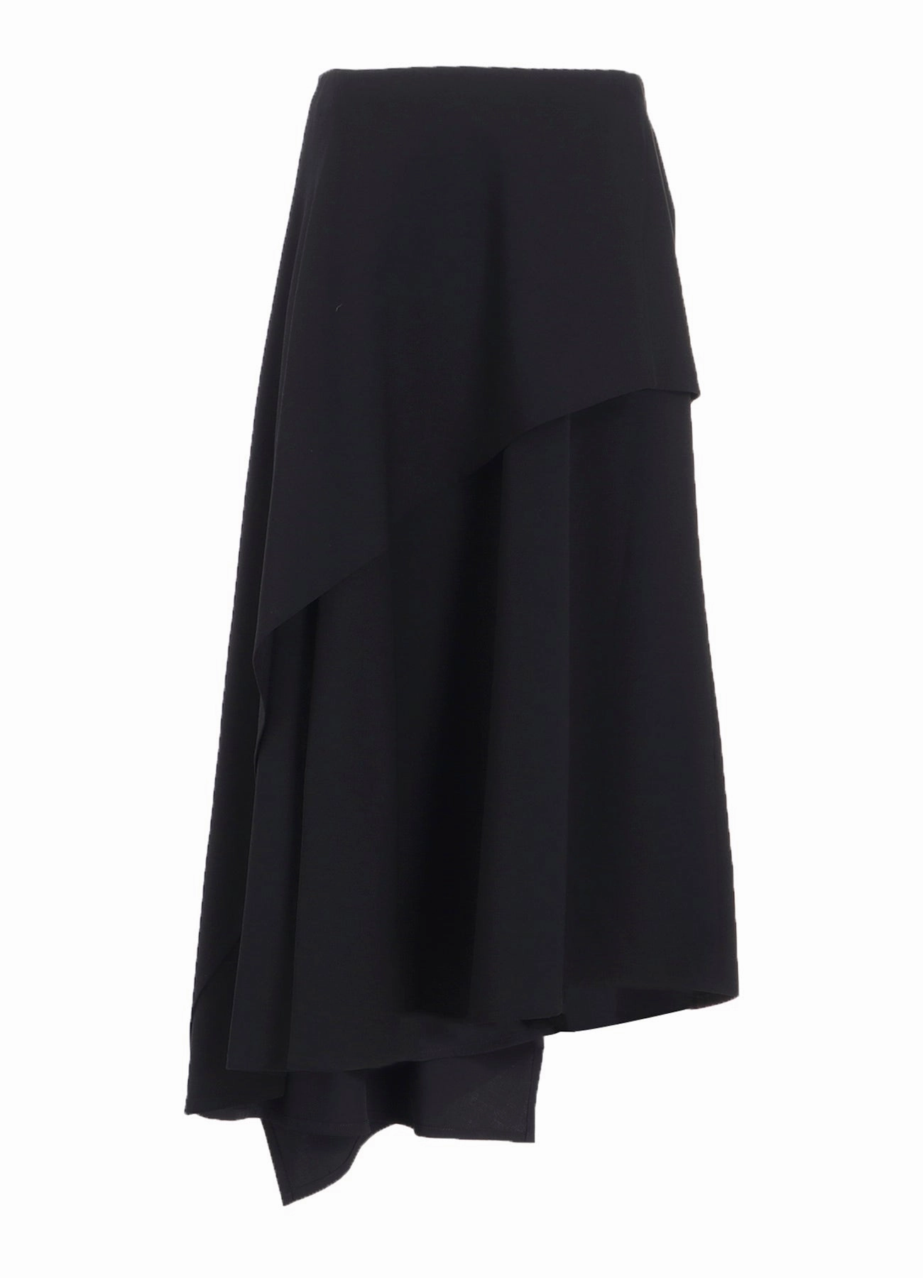 Calm Lines ruffle trim WOOL GABARDINE MIDDLE LENGTH ASYMMETRIC SKIRT