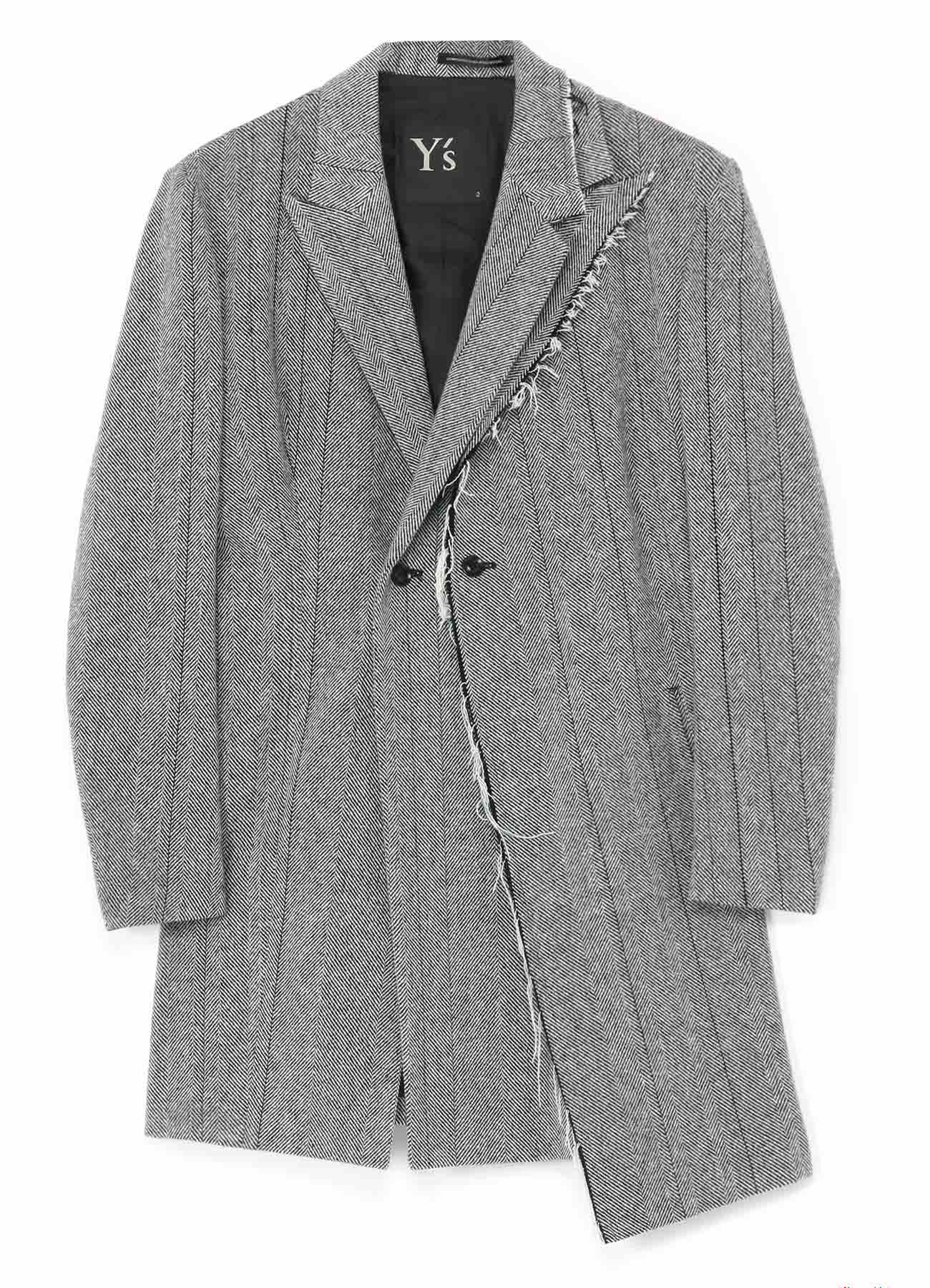 WOOL TWEED DOUBLE LEFT FRONT JACKET Adjustable Hem Long-sleeved