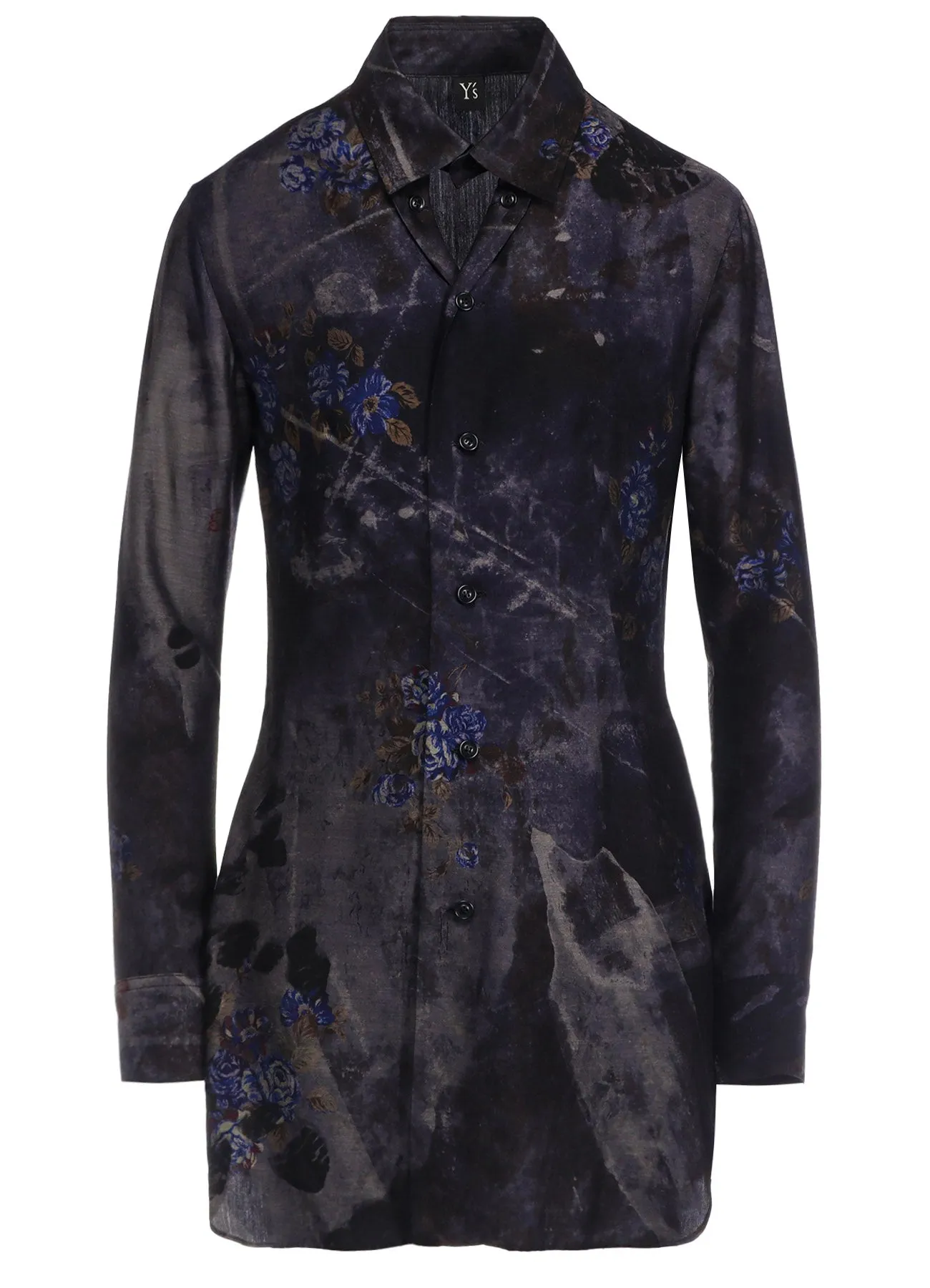 CU/ TWILL STEPPED ON FLOWER PT OPEN NECK BLOUSE Premium Feel