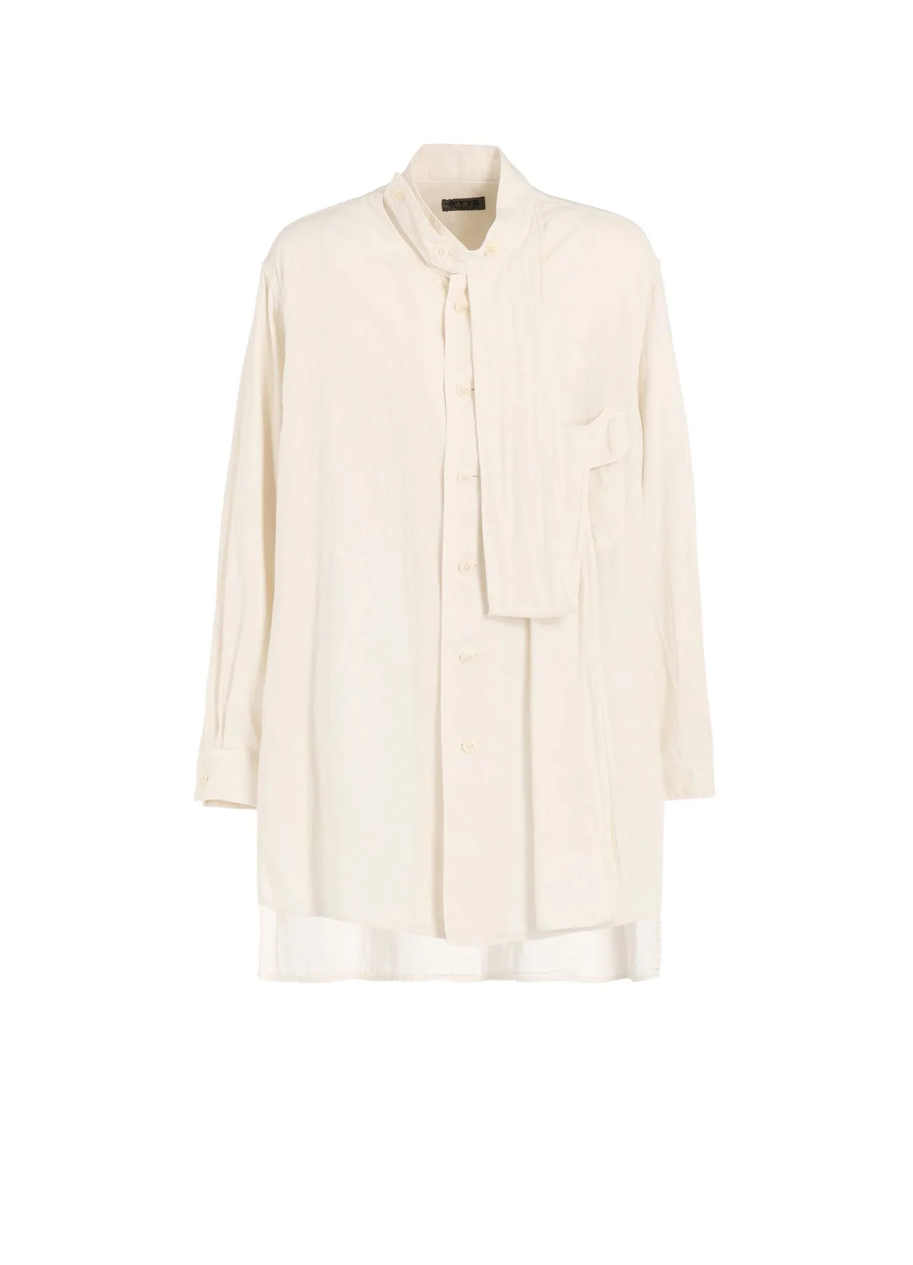 Distressed finish Denim Blend Double Gauze Band Collar Stole Shirt