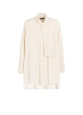 Distressed finish Denim Blend Double Gauze Band Collar Stole Shirt