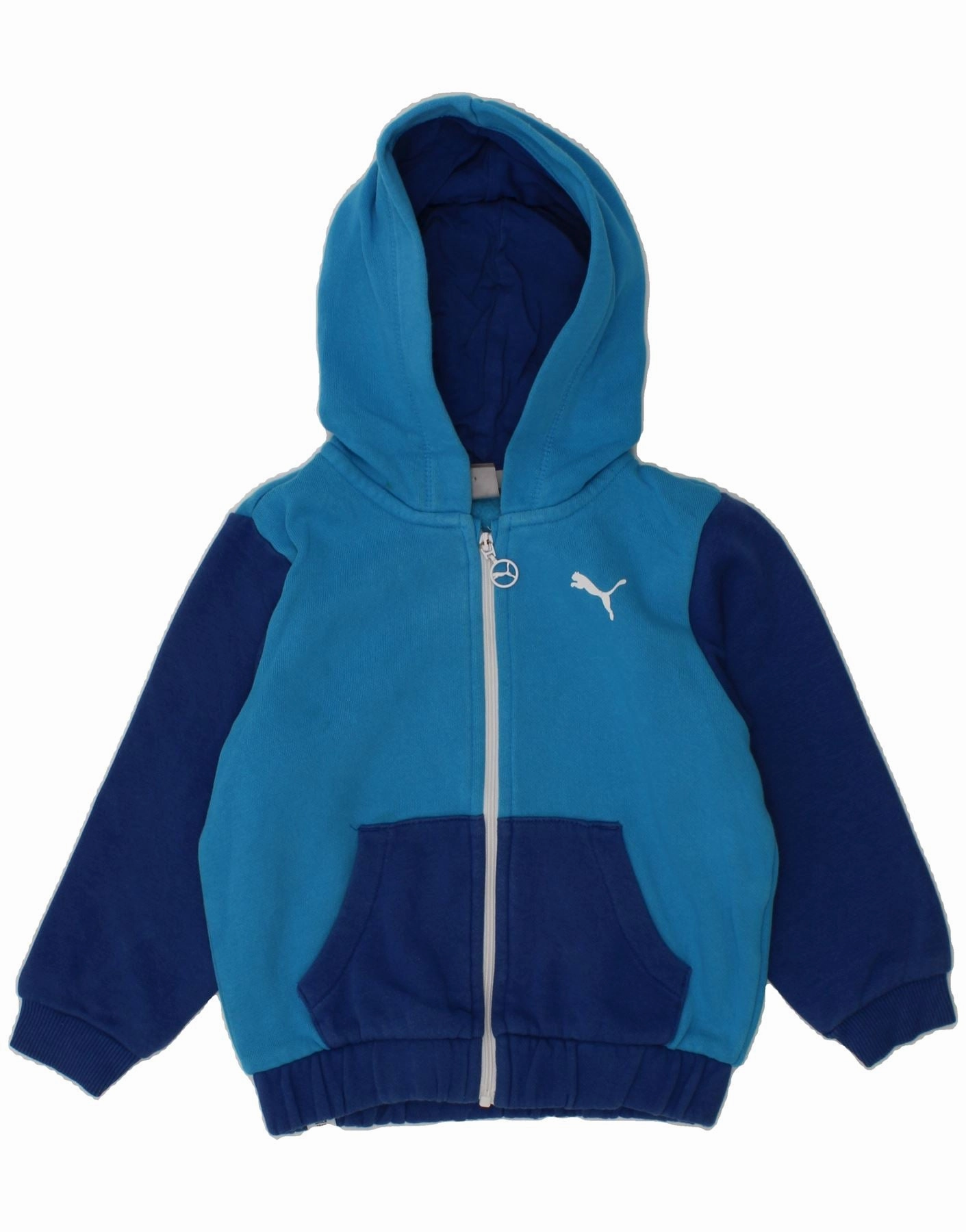 PUMA Baby Boys Zip Hoodie Sweater 12-18 Months Blue Colourblock Multi Layer Weaving Multi Panel