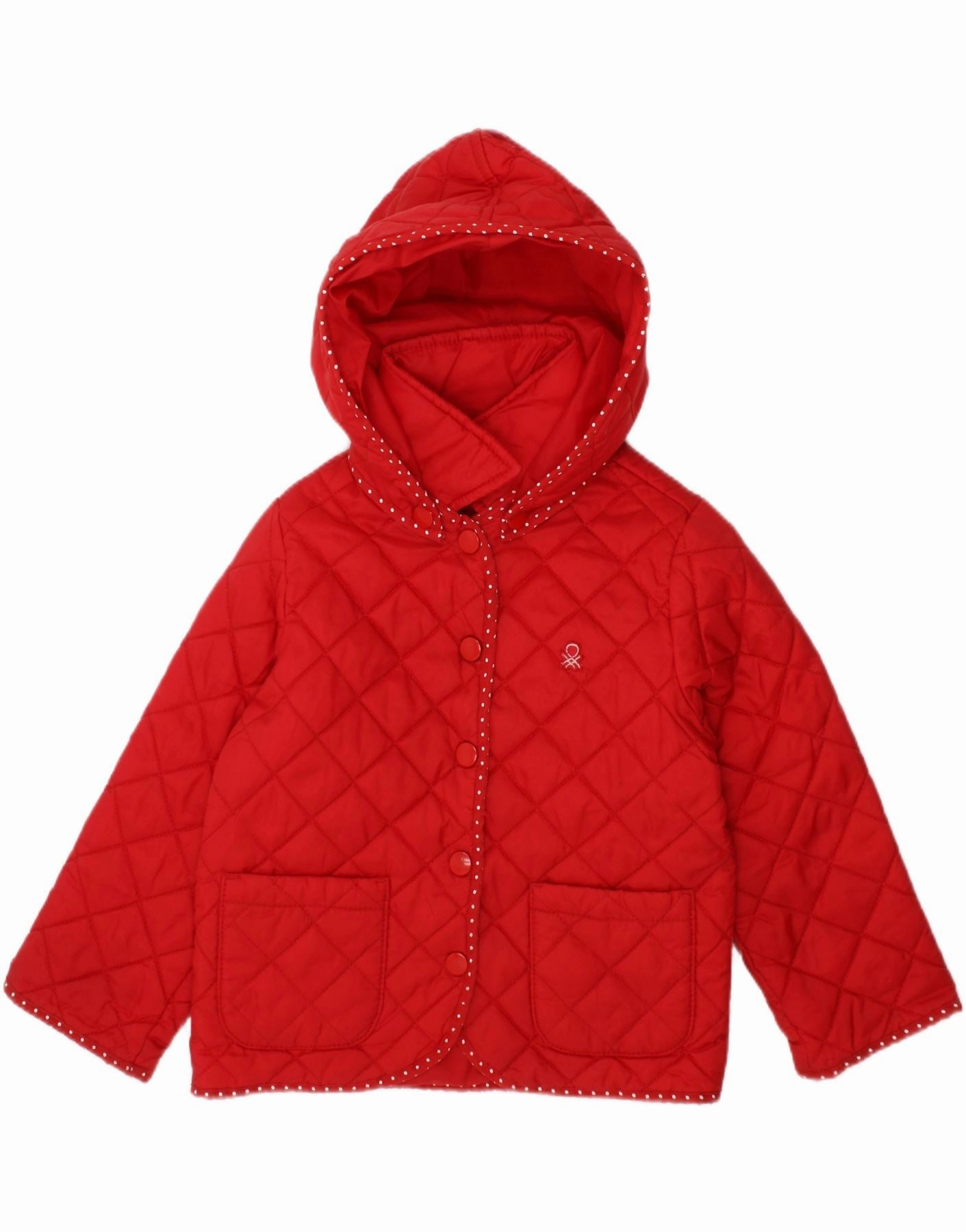 Snag Free Surface Abrasion resistant BENETTON Baby Girls Hooded Quilted Jacket 18-24 Months Red Polyamide