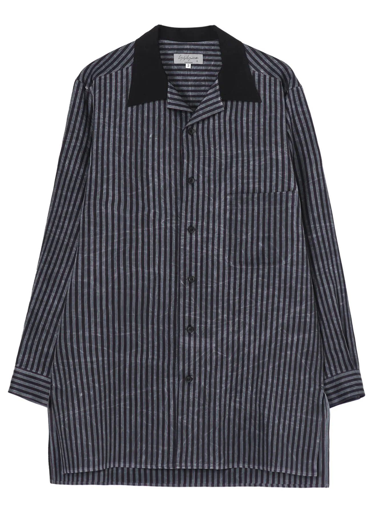 Cooling Mesh Lining STRIPE OPEN COLLAR BLOUSE WITH DIFFERENT FABRIC