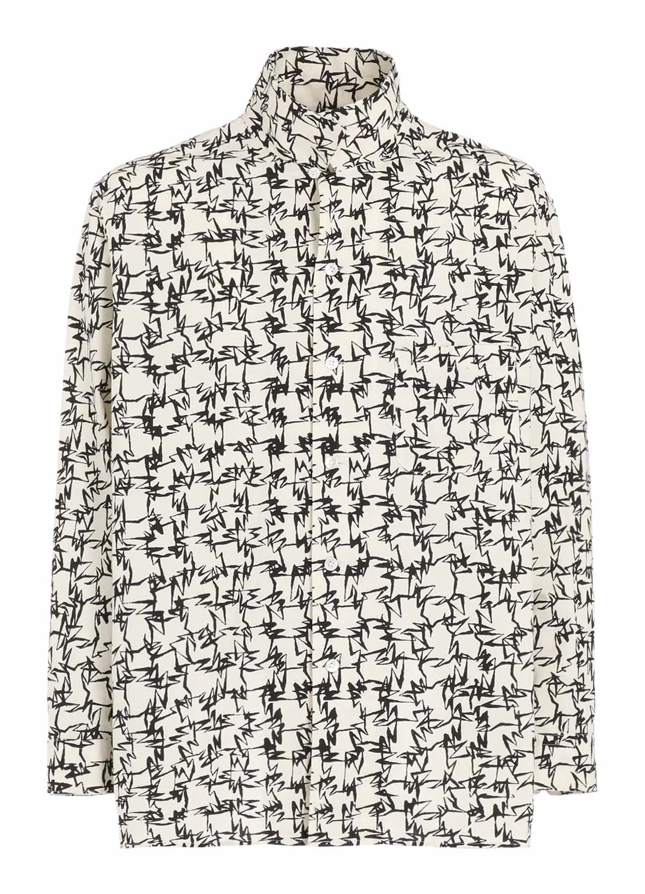 Oversized style Durable Material ??Y's for men ?? MASSES??COTTON PIGMENT PRINT OPEN COLLAR SHIRT