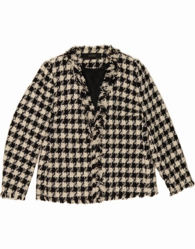 ZARA Womens Blazer Jacket UK 18 XL Black Houndstooth Acetate Relaxed Fit
