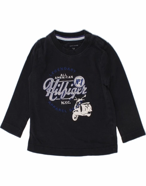 TOMMY HILFIGER Baby Boys Graphic Top Long Sleeve 12-18 Months Navy Blue Thermal Regulation Fabric Raw edge
